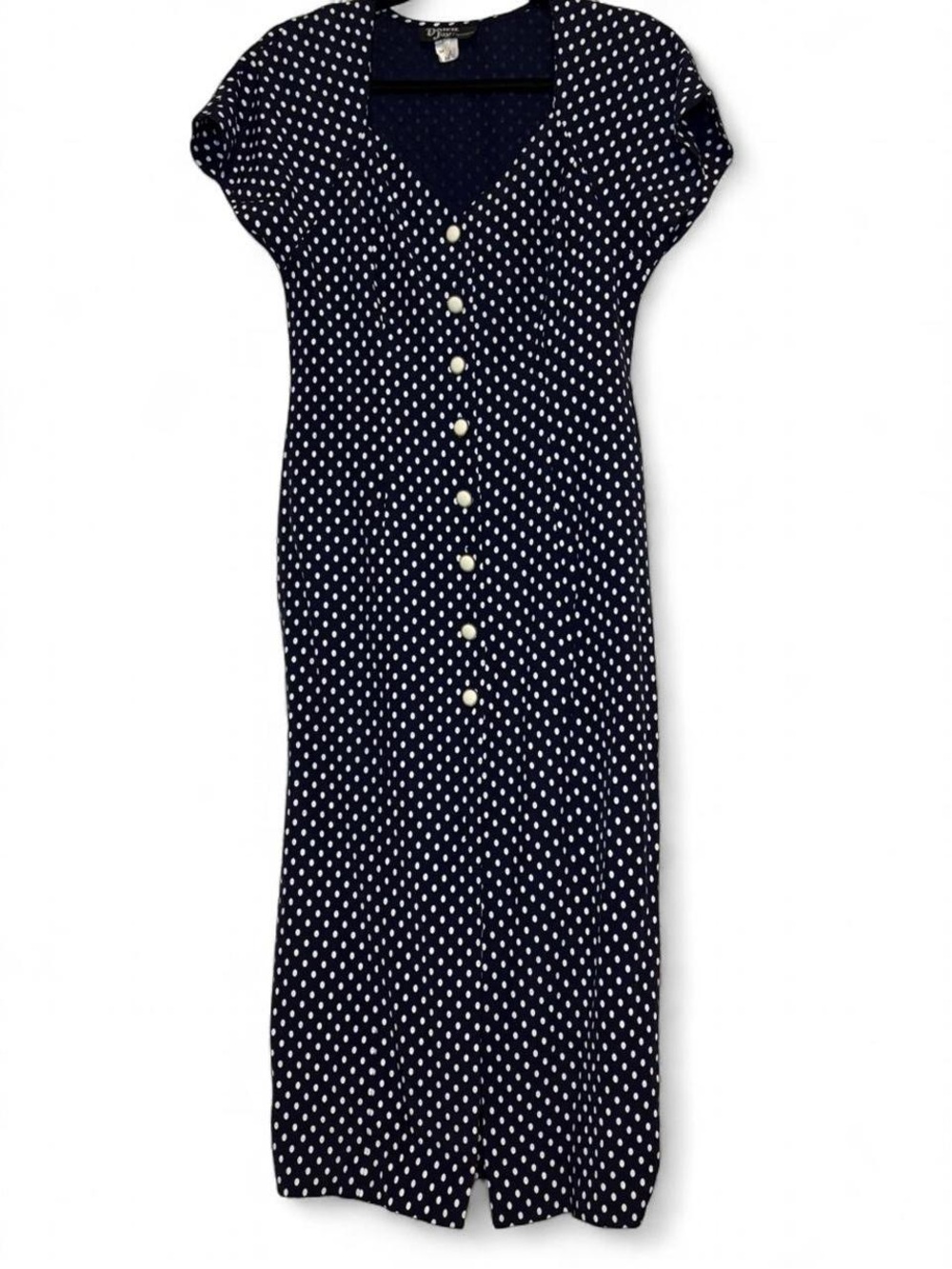 Twee Navy Polka Dot Button-Front Maxi Dress